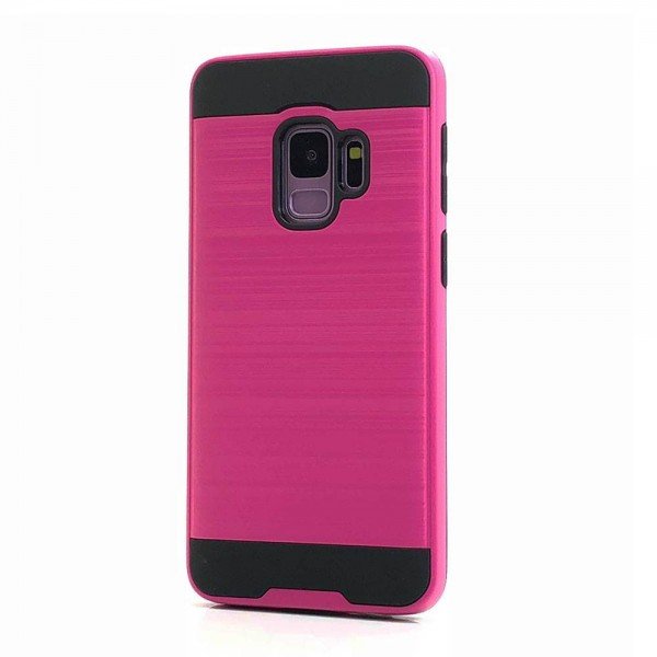 Wholesale Slim Brushed Armor Hybrid Case for Galaxy S9 (Hot Pink)